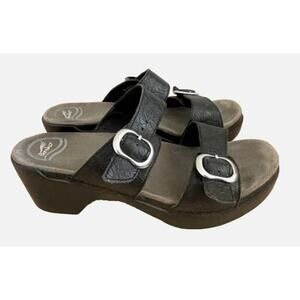 Dansko Sophie Sandals Size 39 US 8.5-9 Black Floral Tooled Leather Comfort Shoes